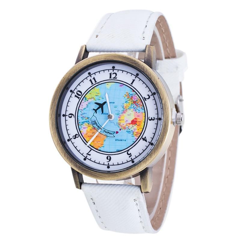 Montre à Quartz Casual Femme avec Design de Carte du Monde