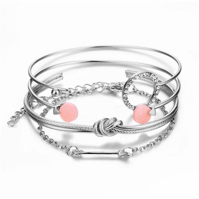 Luxury Gold Crystal Circle Arrow Bracelet Set for Women