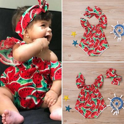 Charming 2PCS Newborn Baby Girl Watermelon Bodysuit Outfit