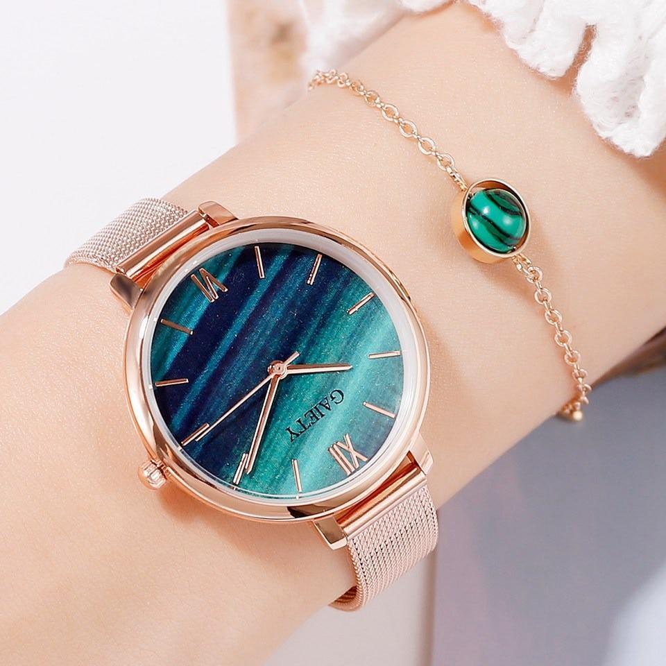 Montre Quartz Casual Femme en Or Rose avec Bracelet en Maille
