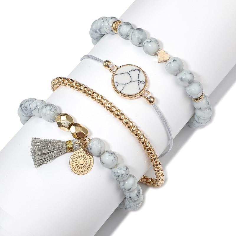 Handmade Bohemian Heart Beads Layered Bracelet Set for Women