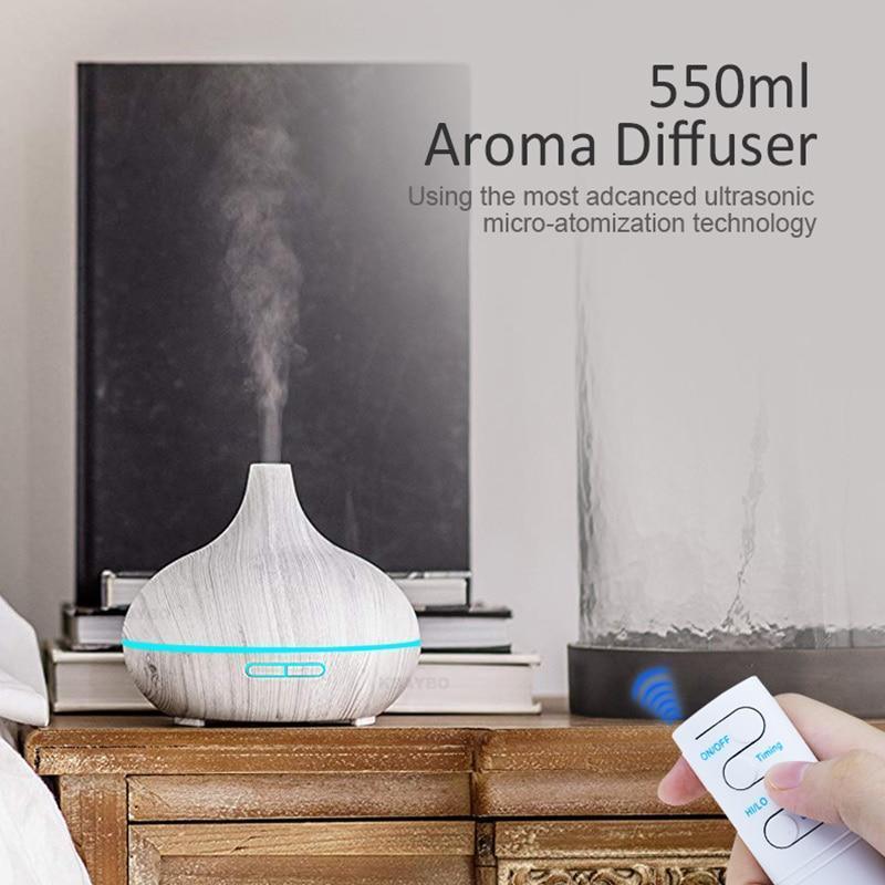 Humidificador de Aire Aroma de 550ml y Difusor de Aceites Esenciales - Grano de Madera