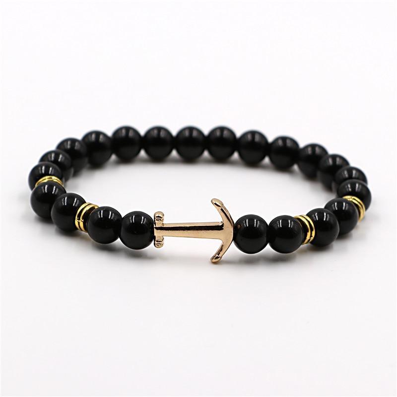 Bracelet en Pierre Naturelle au Design Ancre Élégant pour Hommes et Femmes