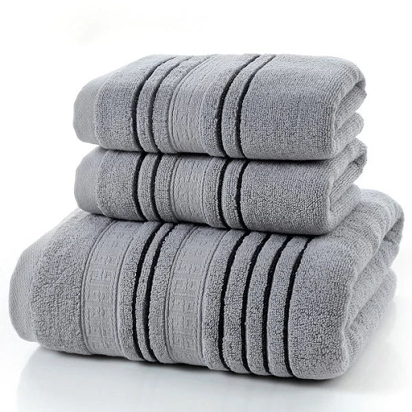 3Pieces Set Grey Cotton Towel Set for Men toalla 2pc Face Washcloth Hand Towel 1pc Bath Towel Camping Shower Towels Bathroom - Korvel