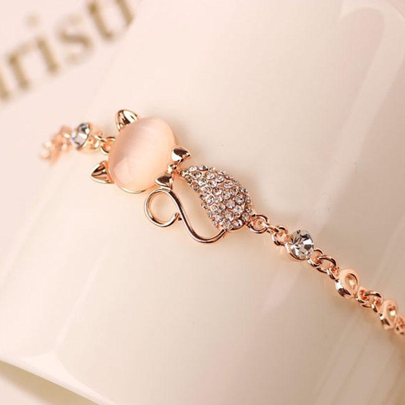 Elegant Rose Gold Cat Bracelet for Women and Girls