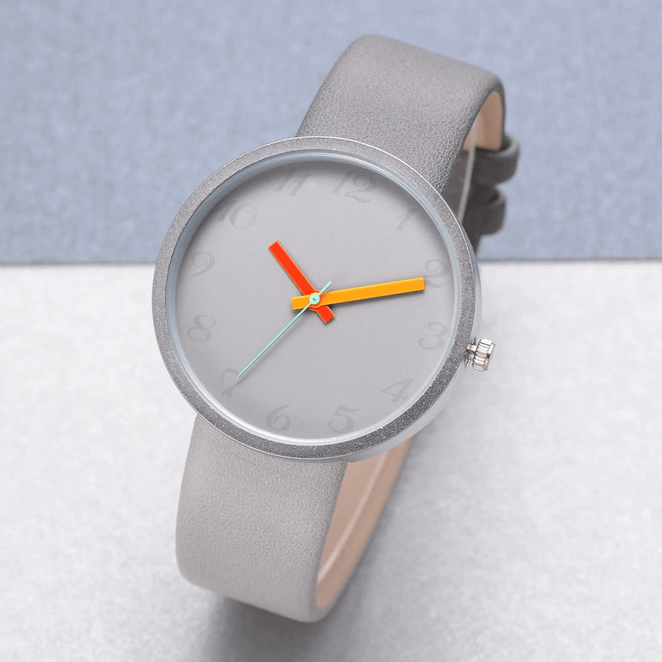 Montre à Quartz Contrastée Grise Moderne pour Femmes et Hommes