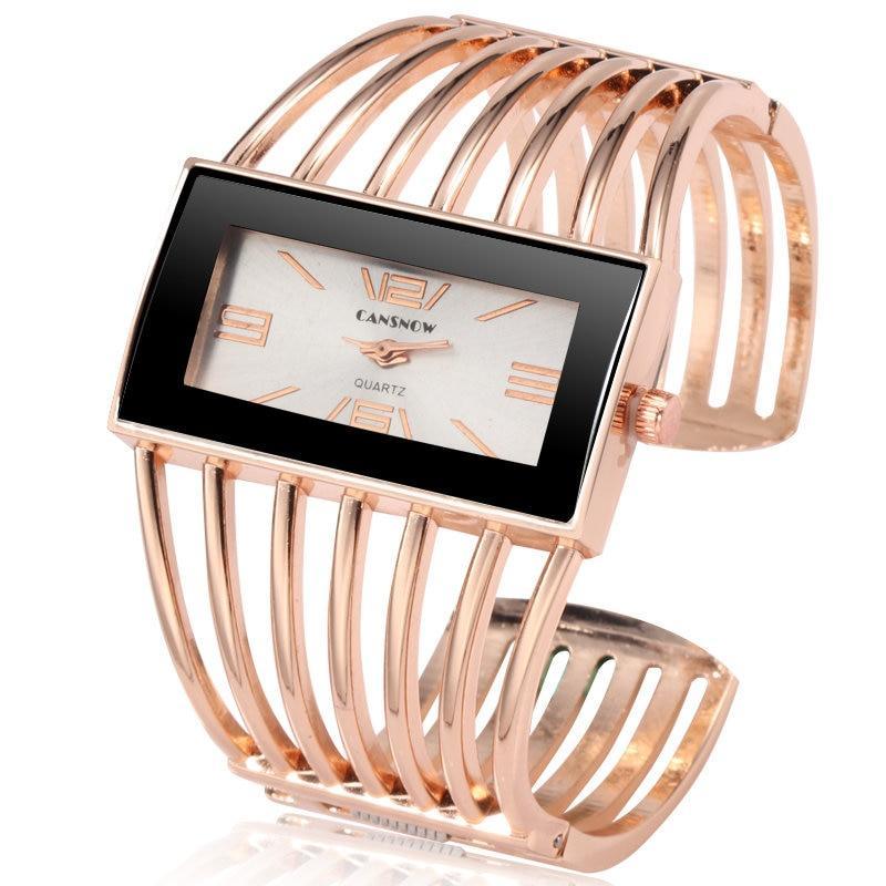 Montre Bracelet Bangle Femme en Or Rose Élégante