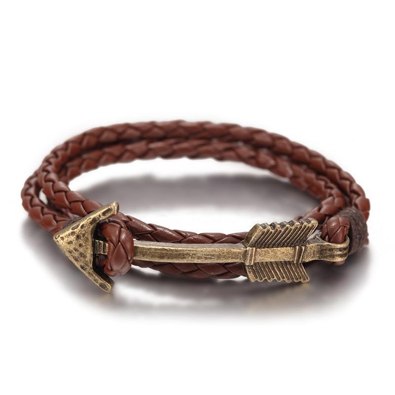 Multilayer Charm Leather Vintage Bronze Arrow Bracelet