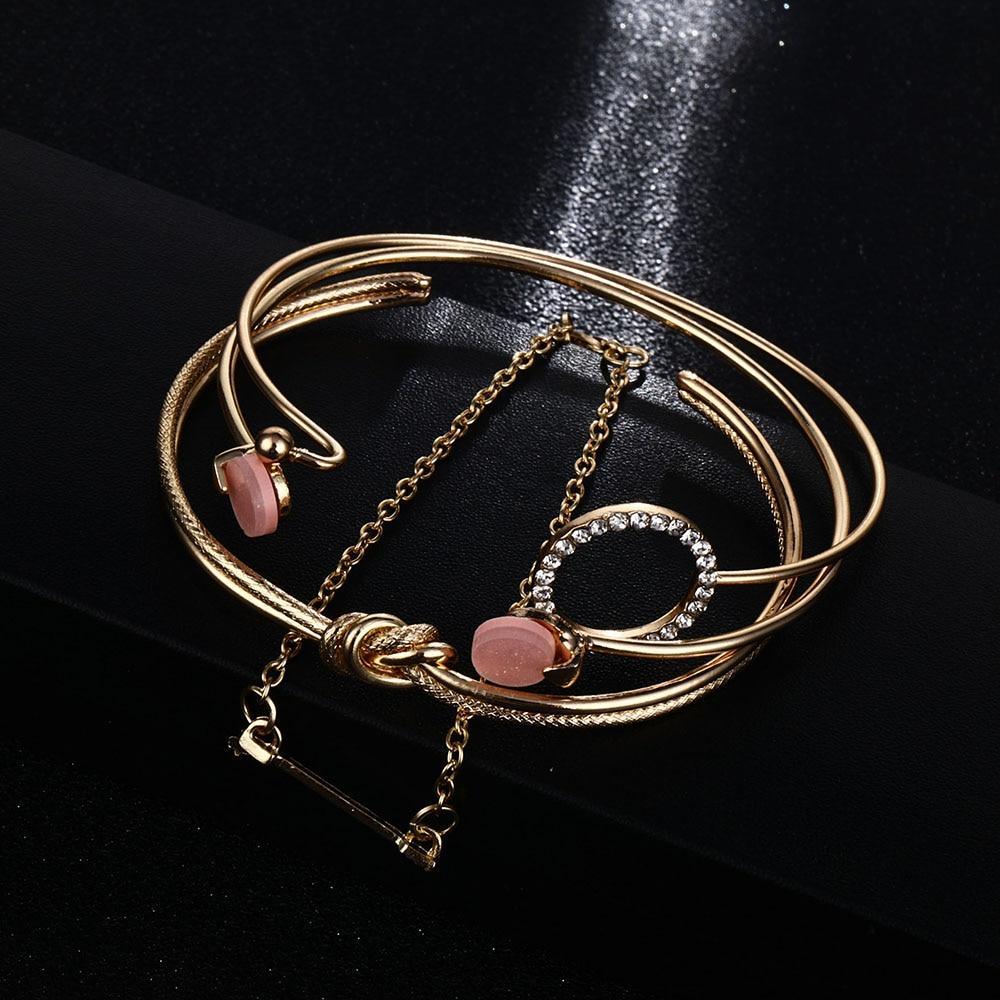 Luxury Gold Crystal Circle Arrow Bracelet Set for Women