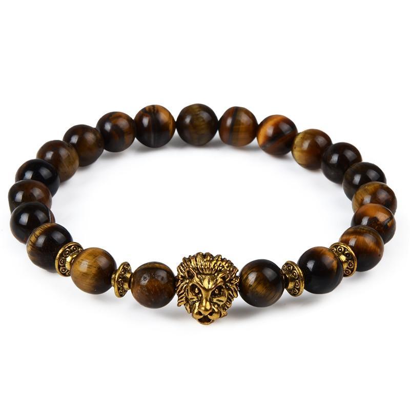 Elegant Tiger Eye Bracelet with Lion Head Charm