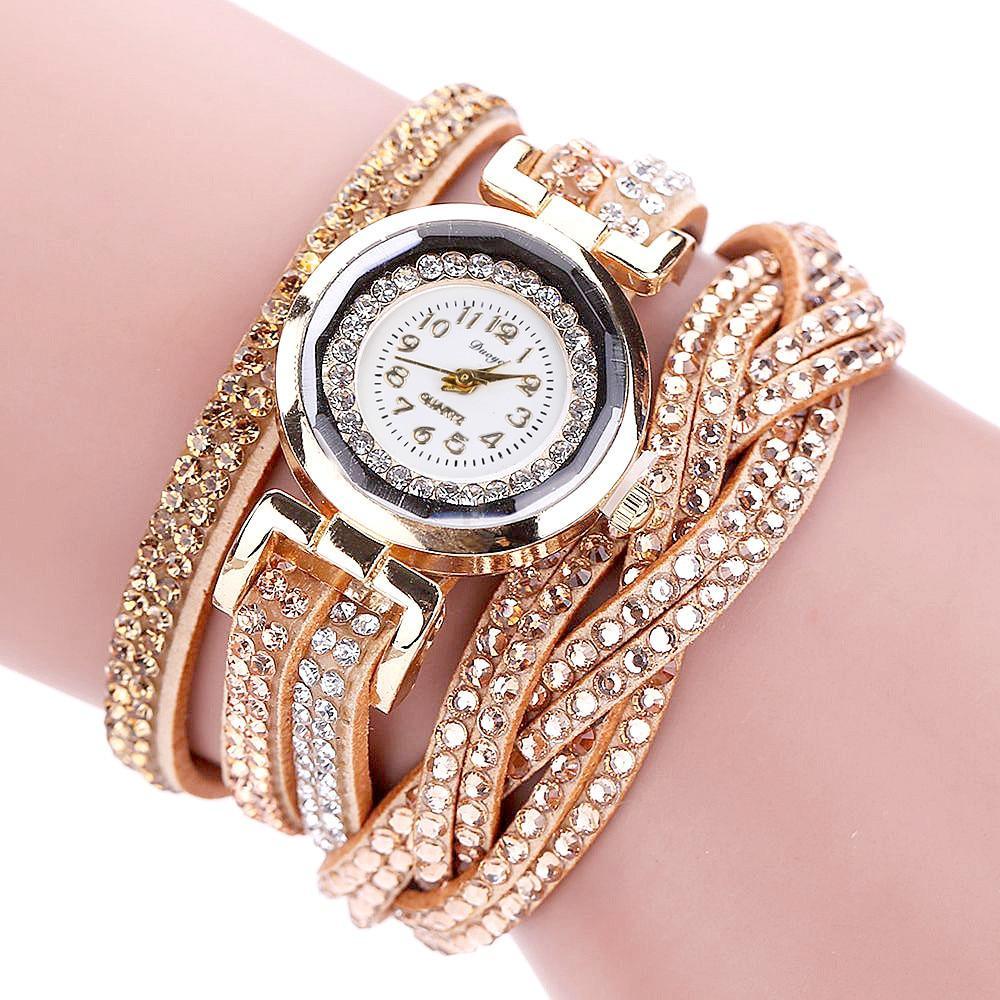 Montre Bracelet en Rhinestones pour Femmes en Quartz Doré Élégant