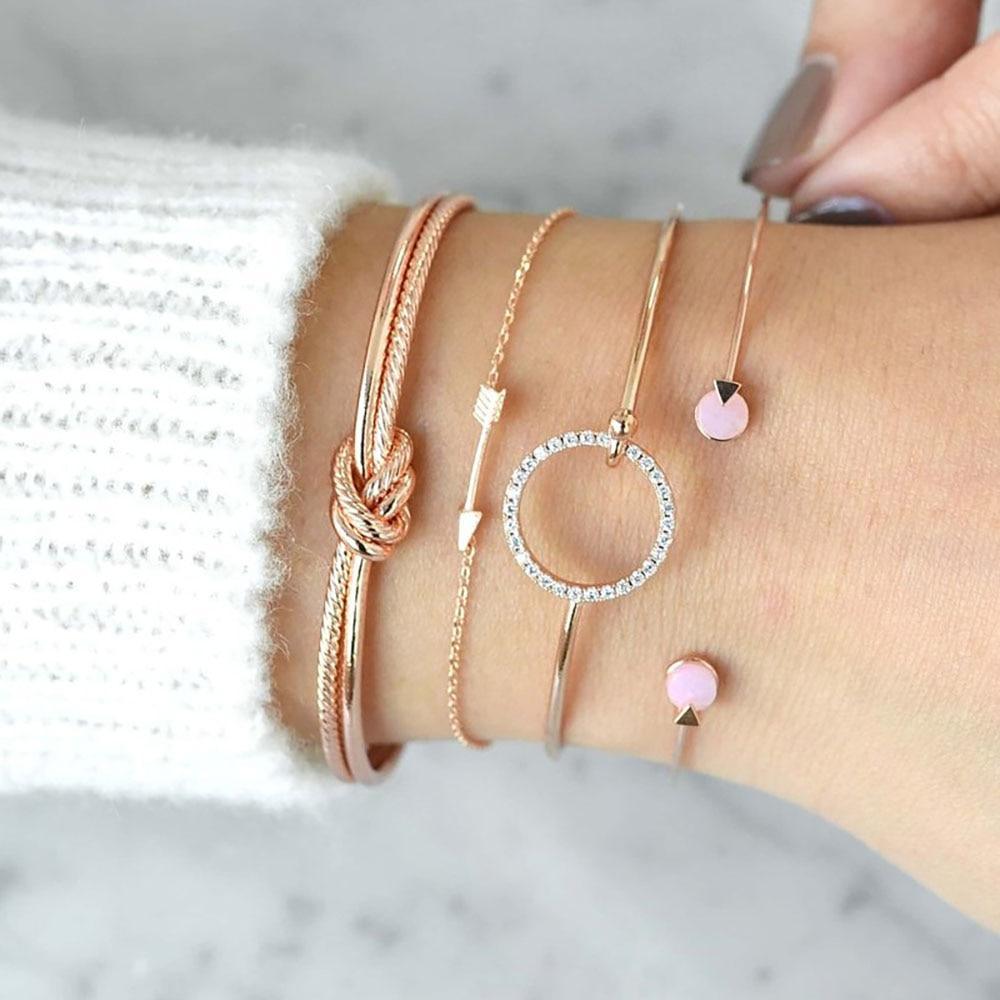 Luxury Gold Crystal Circle Arrow Bracelet Set for Women