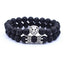 Vintage Lion Head & Crown Charm Bracelet with Lava Stone Beads
