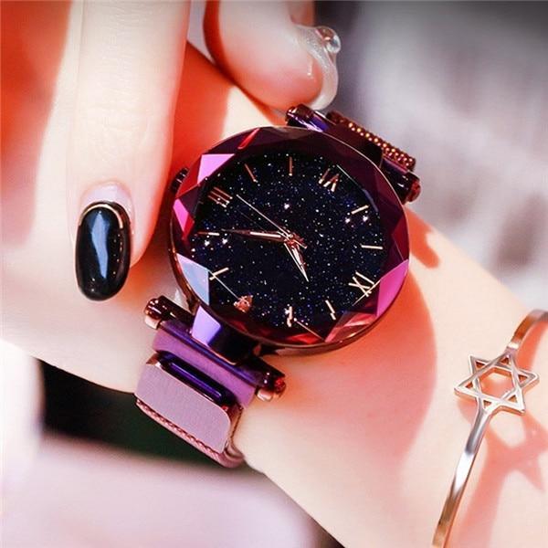 Montre à Quartz Diamant Céleste pour Femme avec Bracelet en Maille