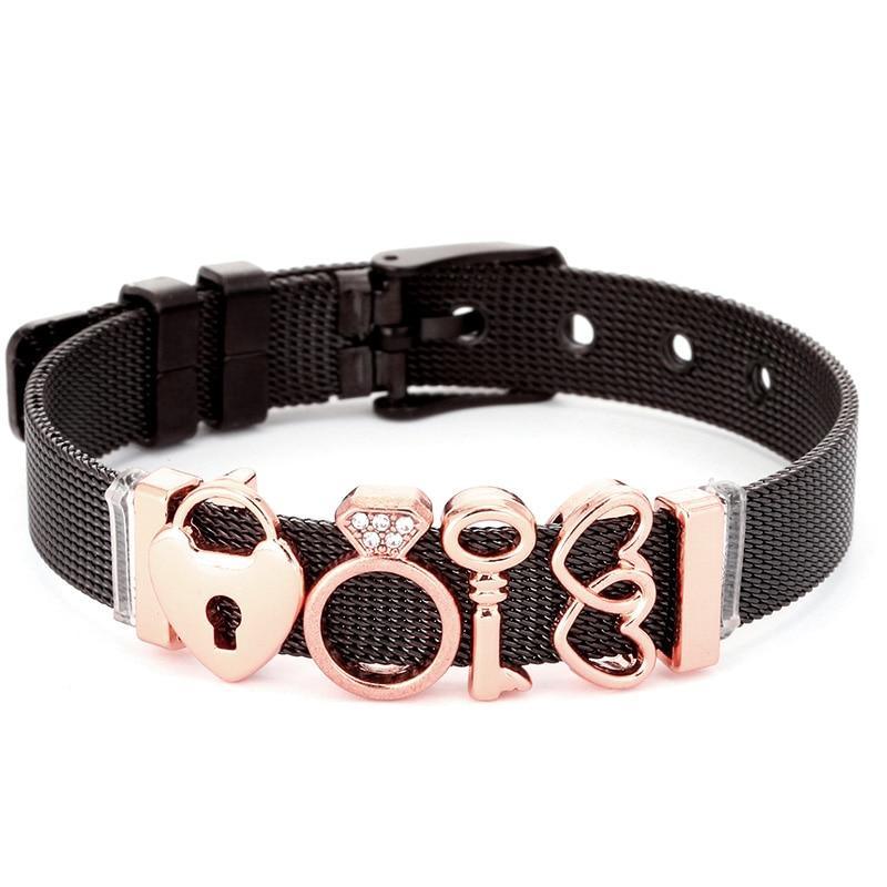 Conjunto de Pulseras de Acero Inoxidable Elegante con Charm de Corazón de Cristal