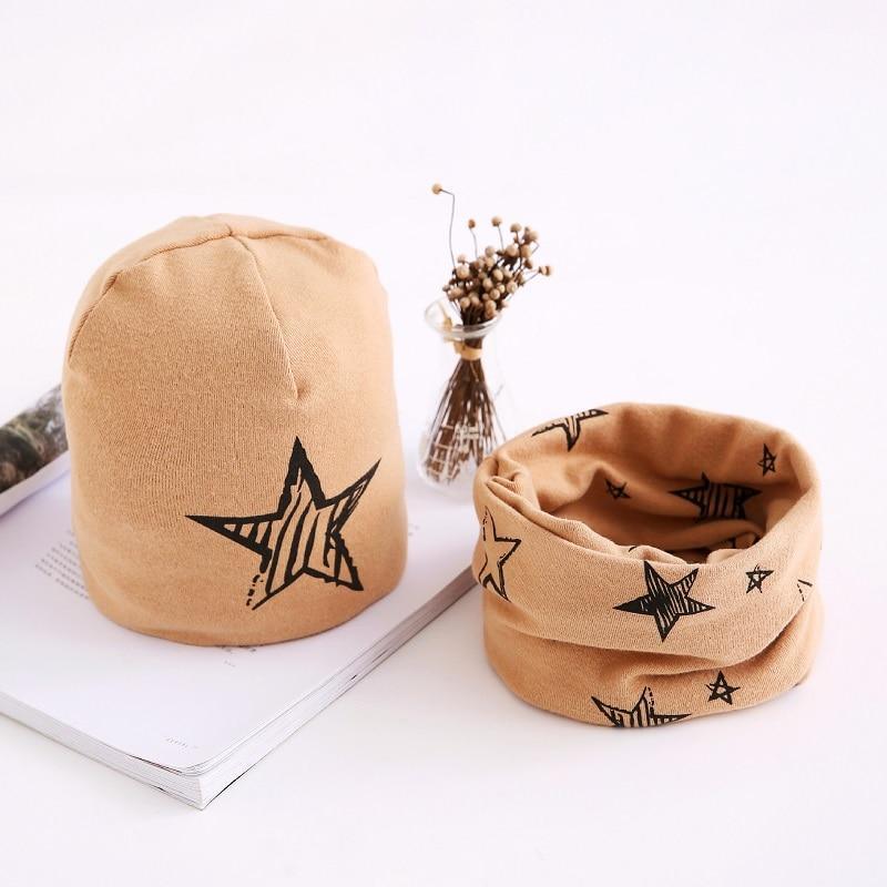 Adorable Star Print Cotton Hat & Scarf Set for Kids - Korvel