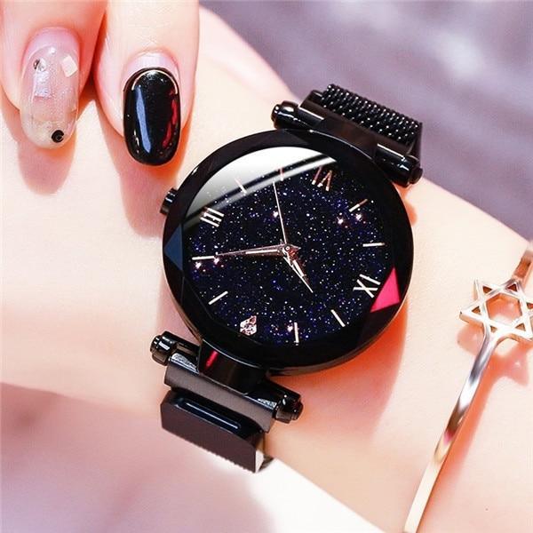 Montre à Quartz Diamant Céleste pour Femme avec Bracelet en Maille