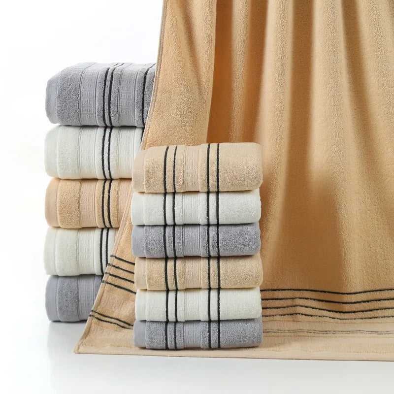 3Pieces Set Grey Cotton Towel Set for Men toalla 2pc Face Washcloth Hand Towel 1pc Bath Towel Camping Shower Towels Bathroom - Korvel