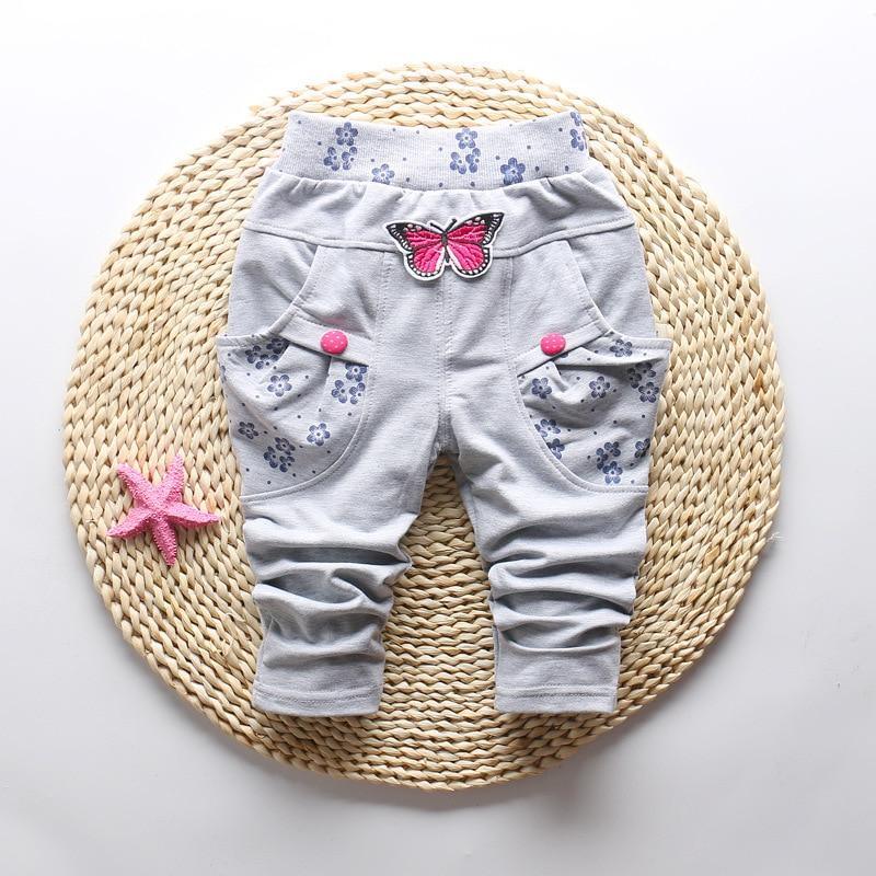 Pantalons pour bébés filles avec broderie de papillon mignon - 100 % coton