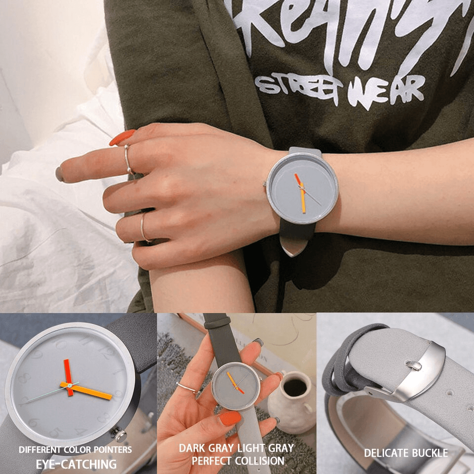 Montre à Quartz Contrastée Grise Moderne pour Femmes et Hommes