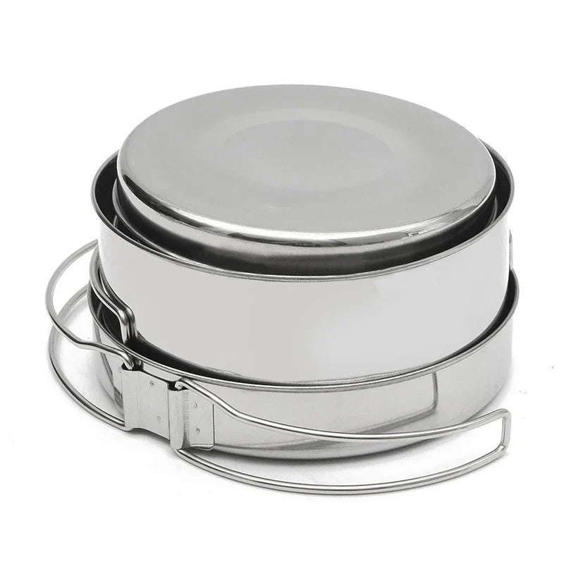 Mayitr 8Pcs Stainless Steel Outdoor Camping Picnic Pot Pan Kit Camping Backpacking Hiking Cookware Set High quality - Korvel