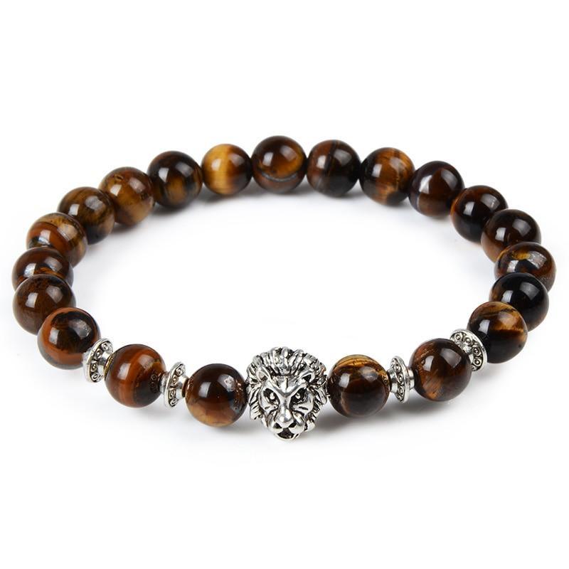 Elegant Tiger Eye Bracelet with Lion Head Charm