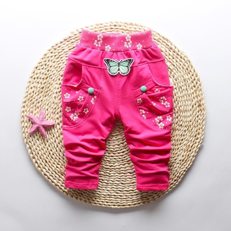 Pantalons pour bébés filles avec broderie de papillon mignon - 100 % coton