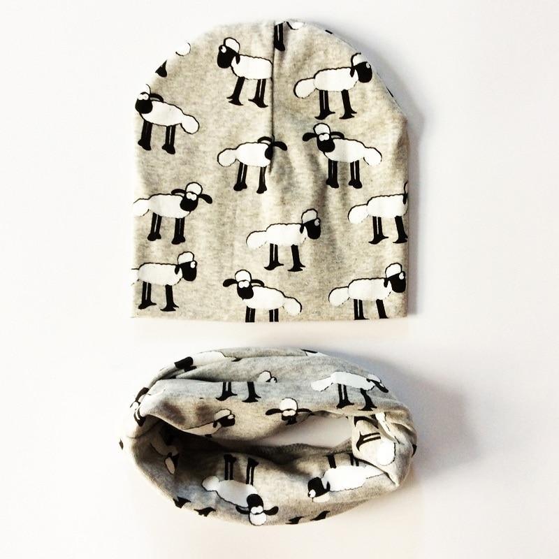 Modern Cartoon Sheep Cotton Hat & Scarf Set for Kids