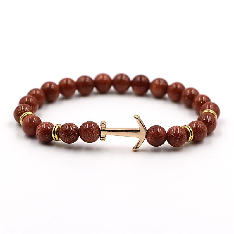 Bracelet en Pierre Naturelle au Design Ancre Élégant pour Hommes et Femmes