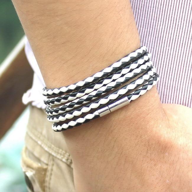 Trendy Black Retro Wrap Leather Bracelet for Men