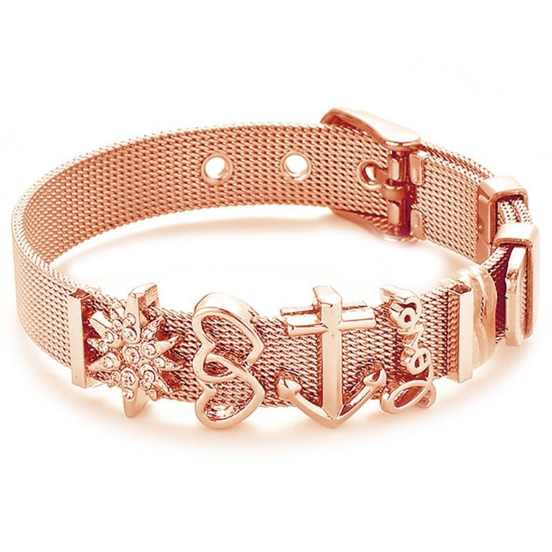 Conjunto de Pulseras de Acero Inoxidable Elegante con Charm de Corazón de Cristal