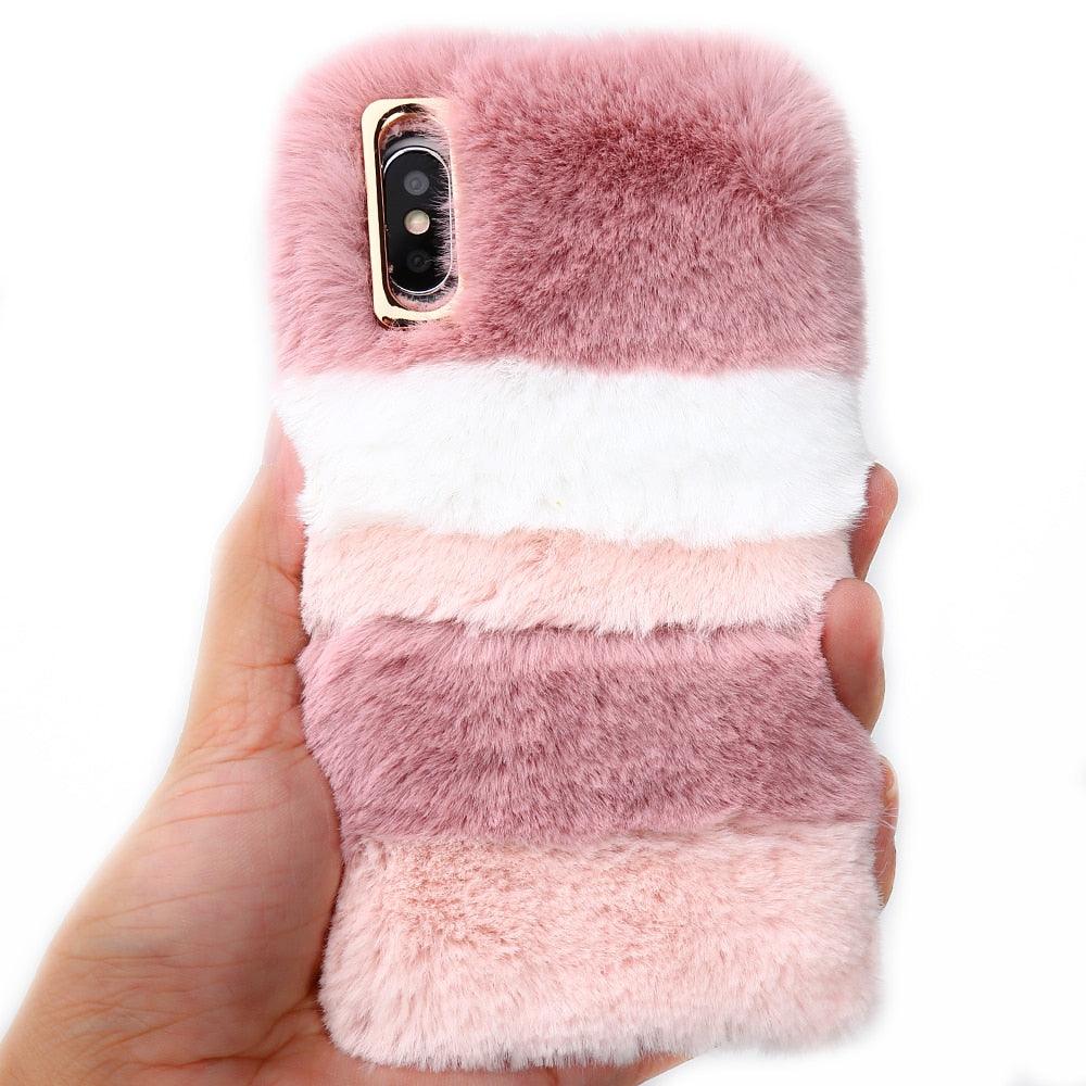 Funda de Peluche Linda y Esponjosa para iPhone - Diseño de Orejas de Conejo