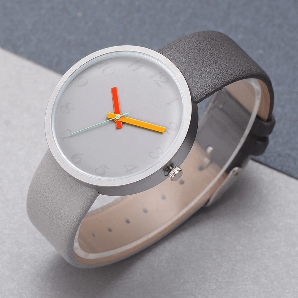 Montre à Quartz Contrastée Grise Moderne pour Femmes et Hommes