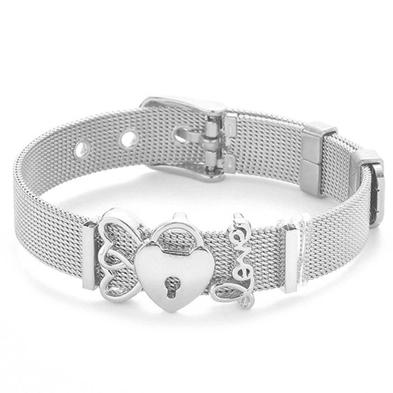 Conjunto de Pulseras de Acero Inoxidable Elegante con Charm de Corazón de Cristal