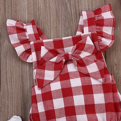 Ensemble de Combinaison à Volants à Carreaux pour Filles Bébés