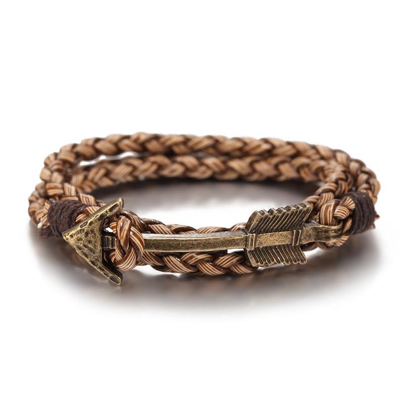 Multilayer Charm Leather Vintage Bronze Arrow Bracelet