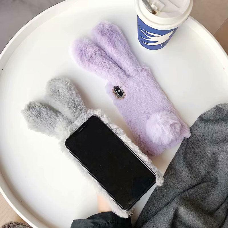 Funda de Peluche Linda y Esponjosa para iPhone - Diseño de Orejas de Conejo