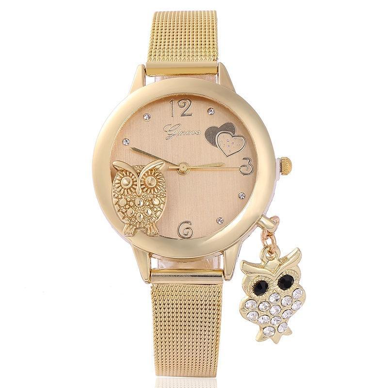 Montre Pendentif Hibou en Or Rose STEVVEX pour Femmes