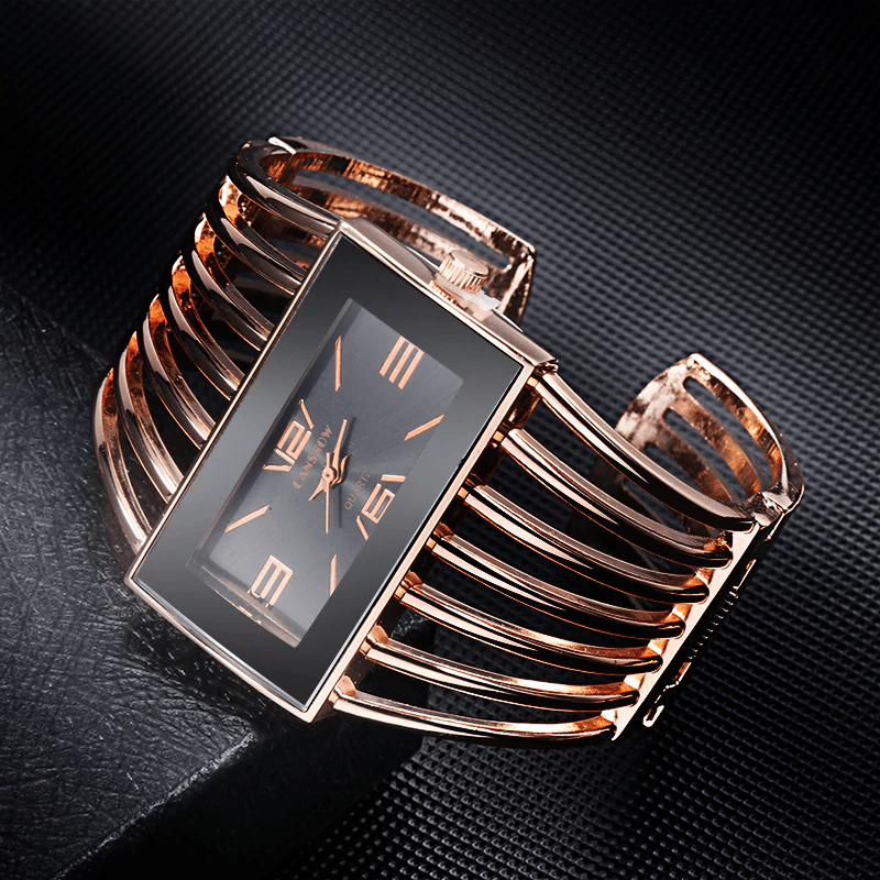 Montre Bracelet Bangle Femme en Or Rose Élégante