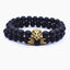 Vintage Lion Head & Crown Charm Bracelet with Lava Stone Beads