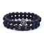 Vintage Lion Head & Crown Charm Bracelet with Lava Stone Beads