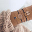 Elegant Bohemian Black Beaded Bracelets Set for Women - Heart & Compass Design in Gold - Korvel