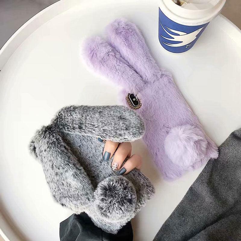 Funda de Peluche Linda y Esponjosa para iPhone - Diseño de Orejas de Conejo