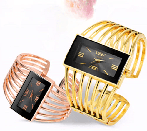 Montre Bracelet Bangle Femme en Or Rose Élégante