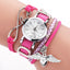 Montre en cuir avec pendentif en forme de cœur en argent pour femmes