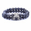 Vintage Lion Head & Crown Charm Bracelet with Lava Stone Beads