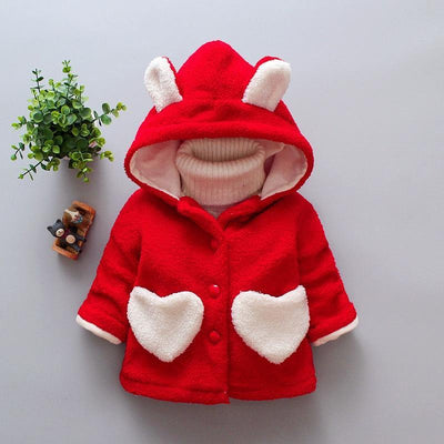 Cozy Velvet Winter Coats for Baby Girls - Heart Print Hoodies - Korvel