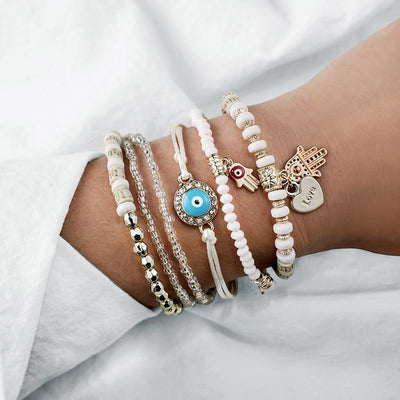 Conjunto de Pulseras Ajustables con Colgante de Mano Corazón Ojo Étnico