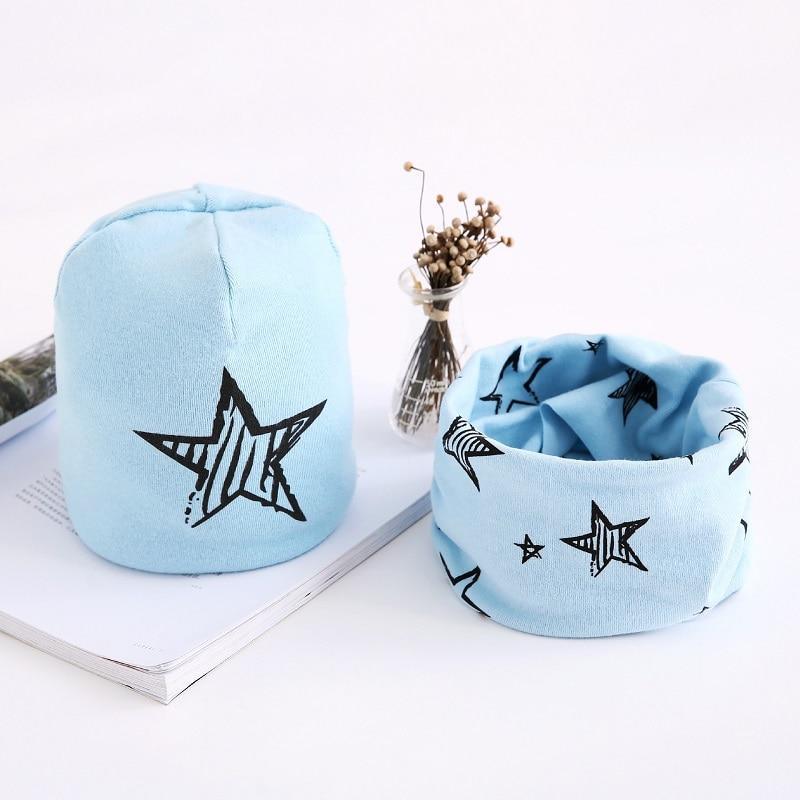 Adorable Star Print Cotton Hat & Scarf Set for Kids - Korvel