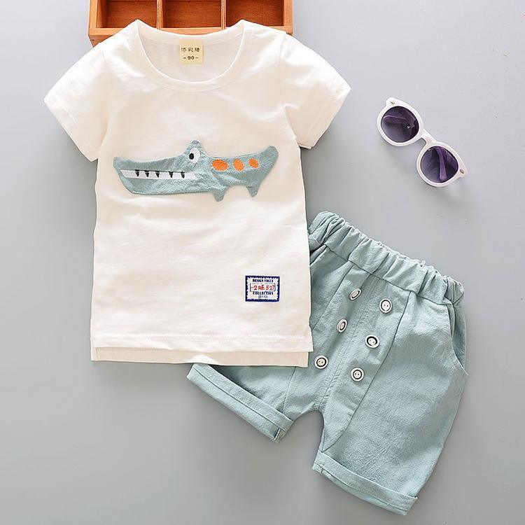 Ensemble T-Shirt en Coton Cartoon et Shorts pour Garçons Bébés